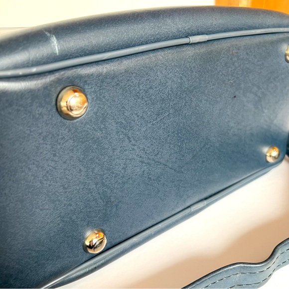 Vintage Deep Blue Vinyl Overnight Bag - Picture 3 of 11